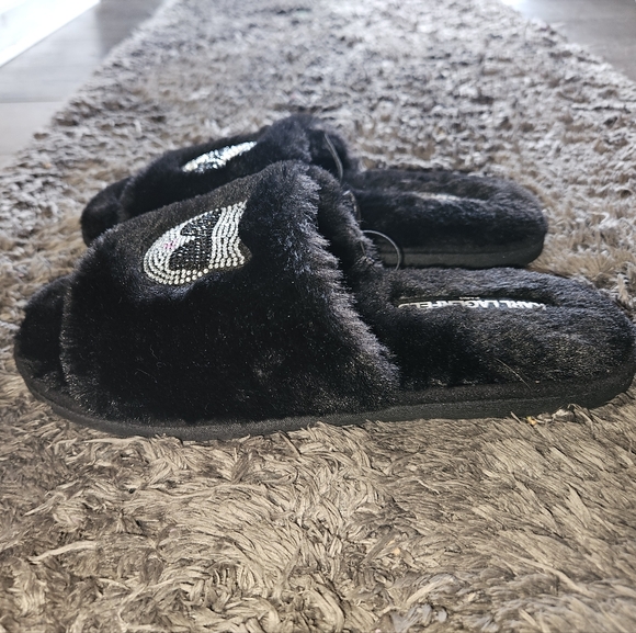 Karl Lagerfeld Black Furry Sequin Slippers - Size 8 🖤 NWOT - Picture 3 of 7